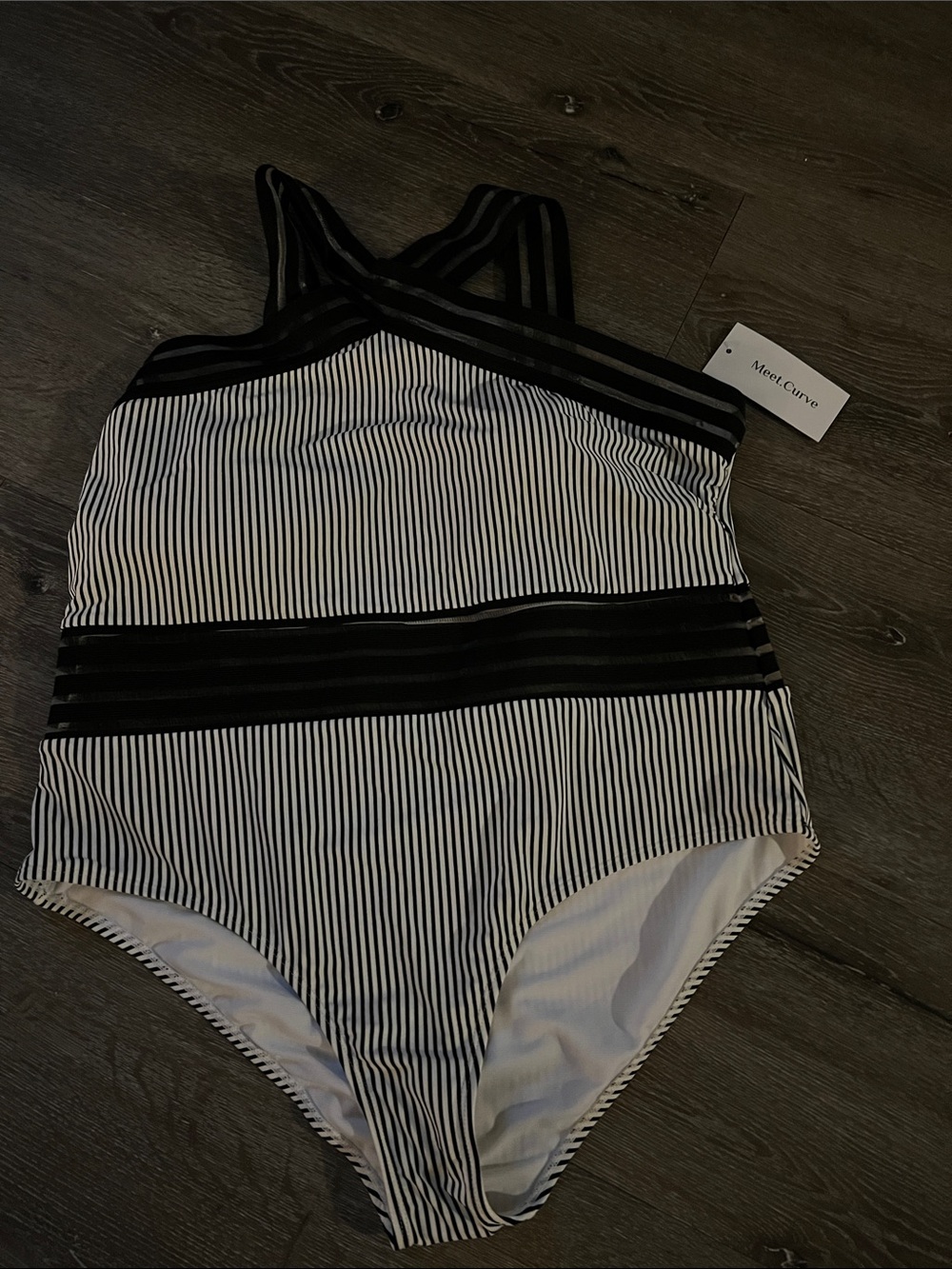3XL Black and White Striped Woman’s One-Piece Swimsuit Meet.Curve